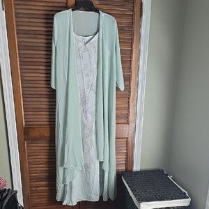 Light Mint Layered Duster with Printed Inner Dress
